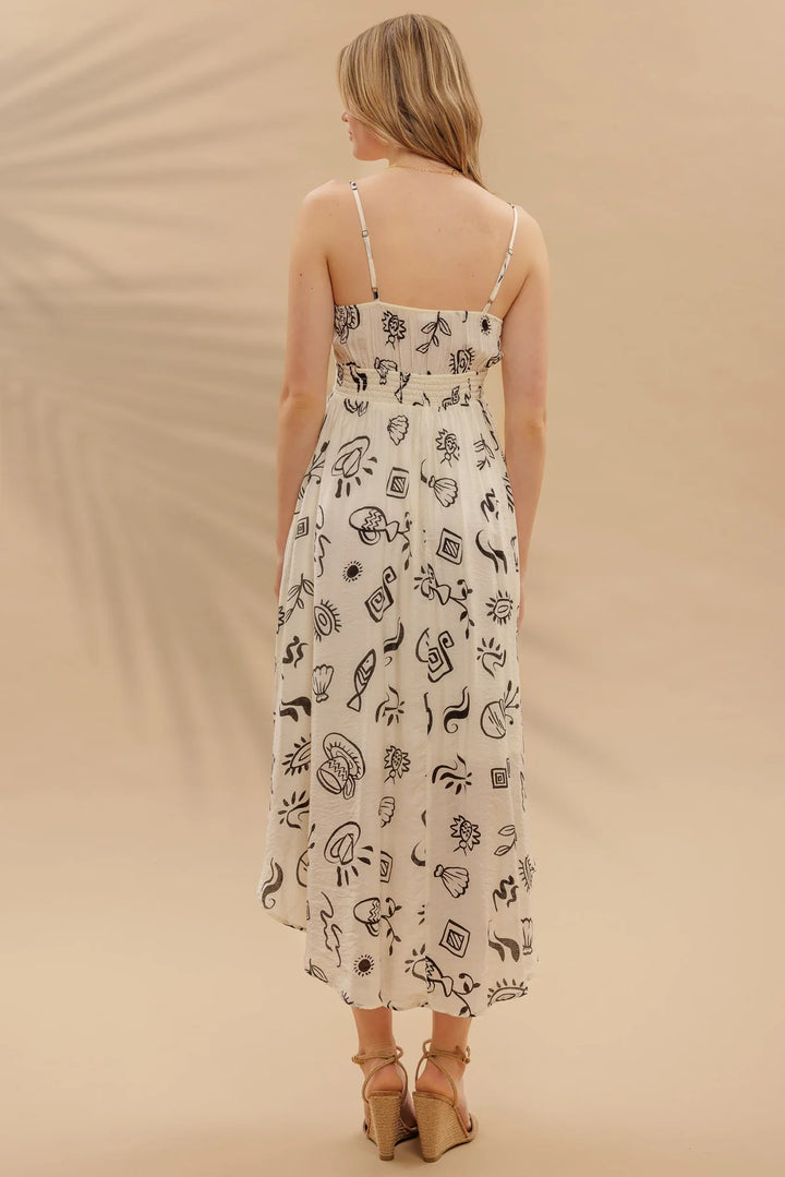 Black + White Doodle Print Dress