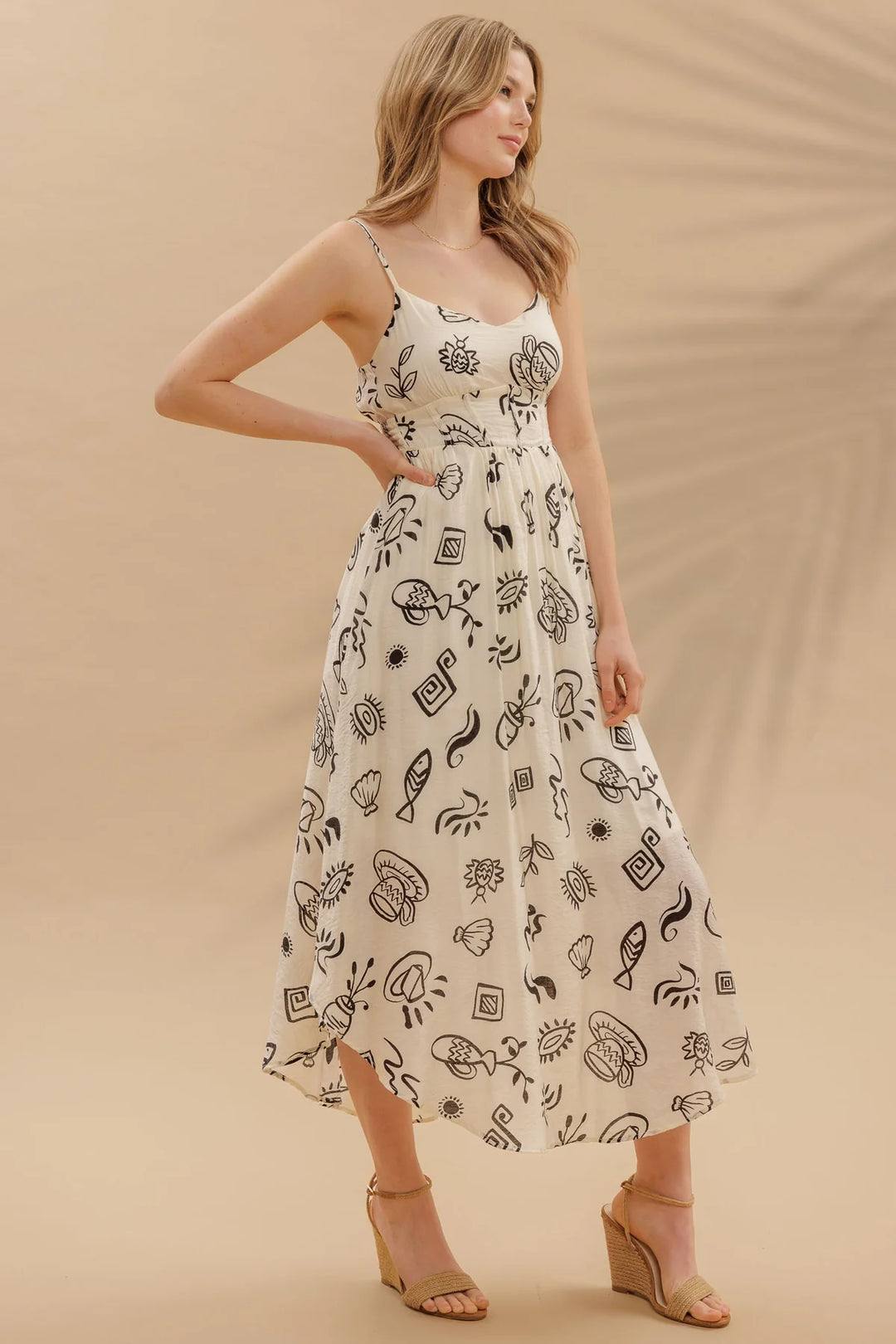 Black + White Doodle Print Dress
