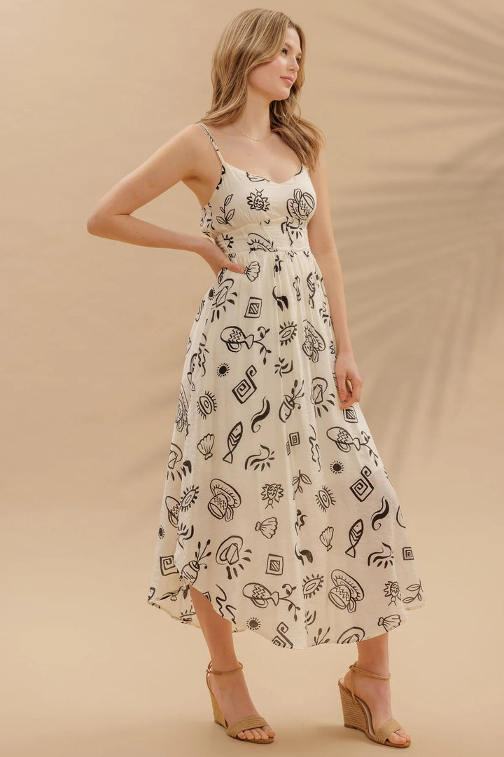 Black + White Doodle Print Dress