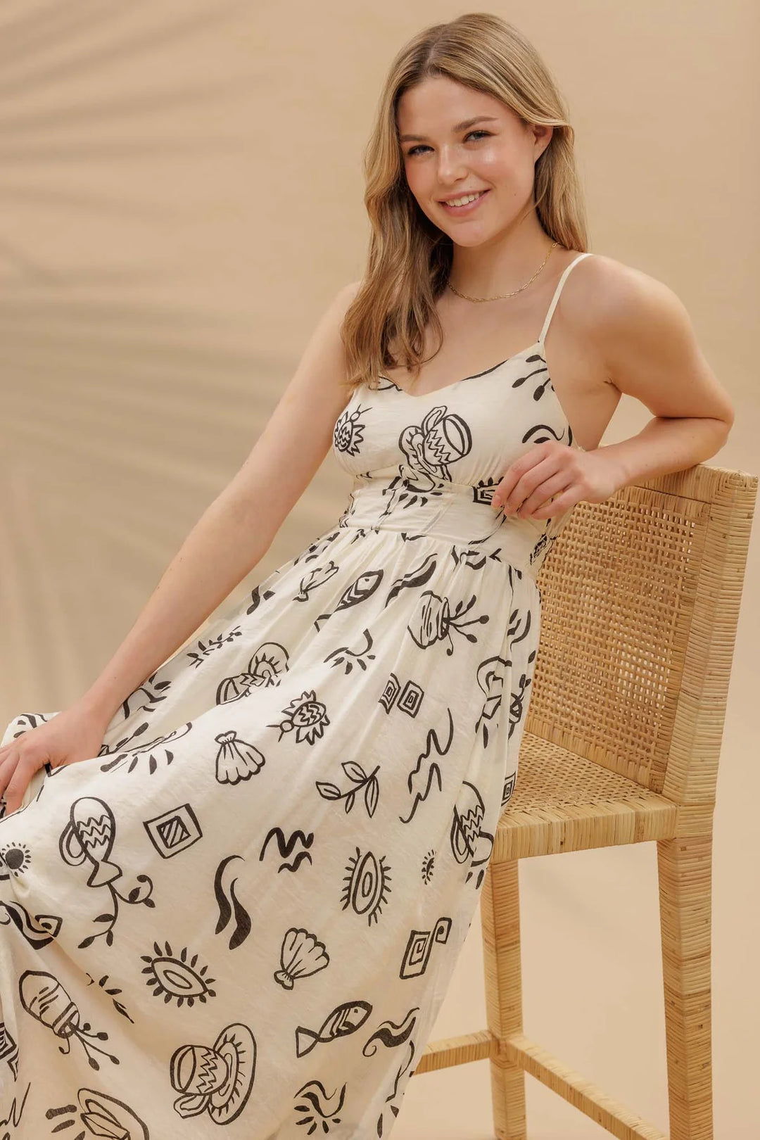 Black + White Doodle Print Dress