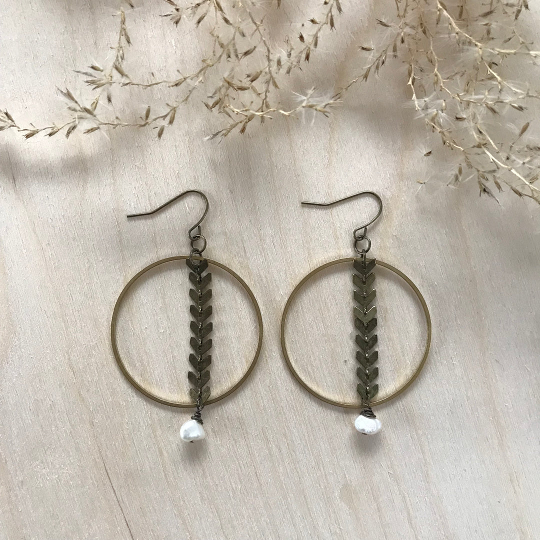 Chevron + Pearl Drop Earrings