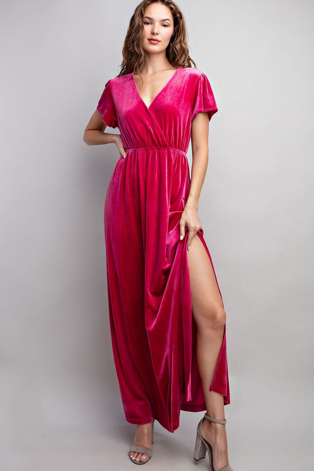 Short Sleeve Velvet Maxi Dress