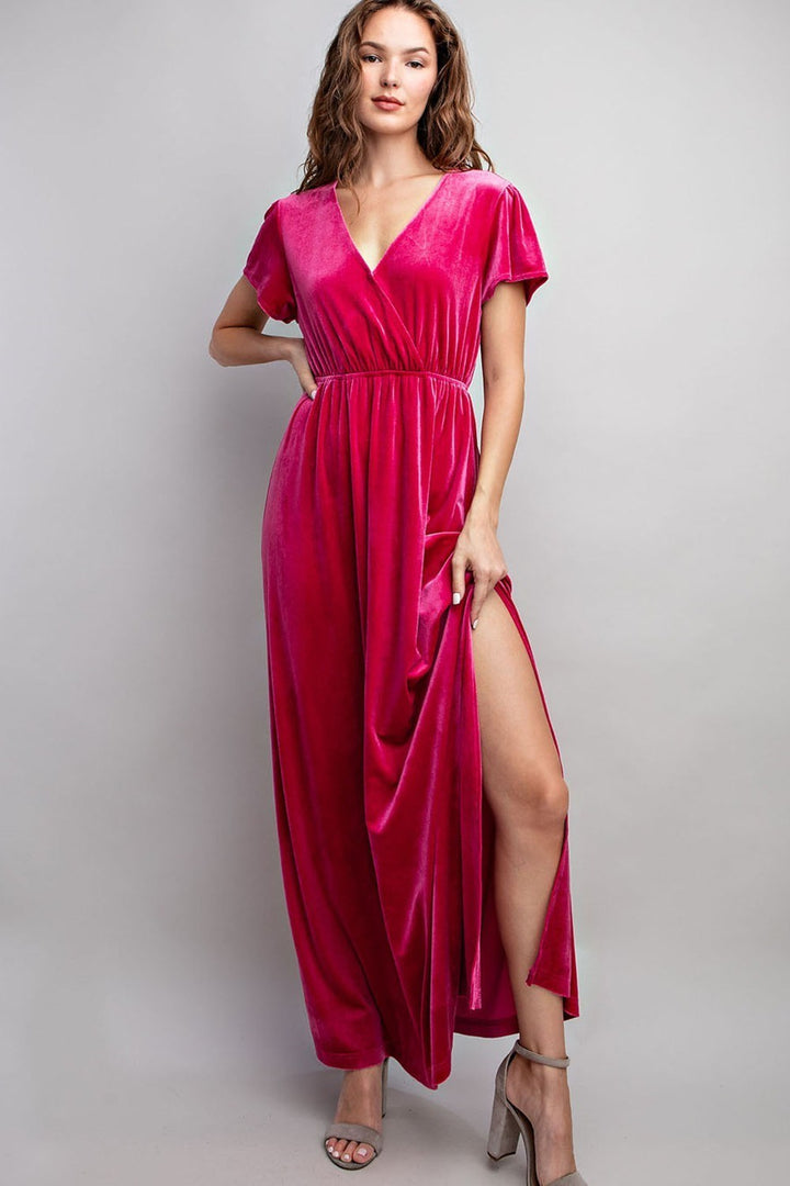 Short Sleeve Velvet Maxi Dress