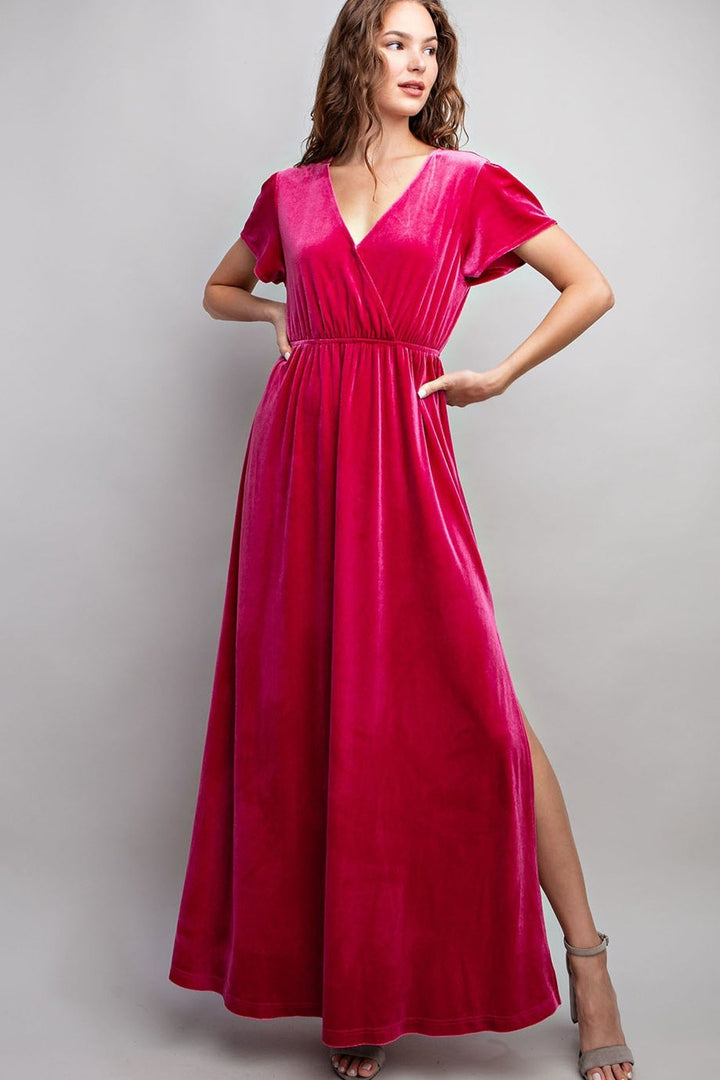 Short Sleeve Velvet Maxi Dress