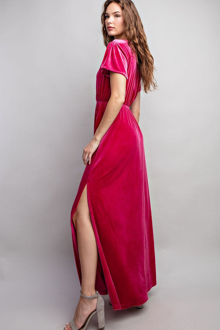 Short Sleeve Velvet Maxi Dress