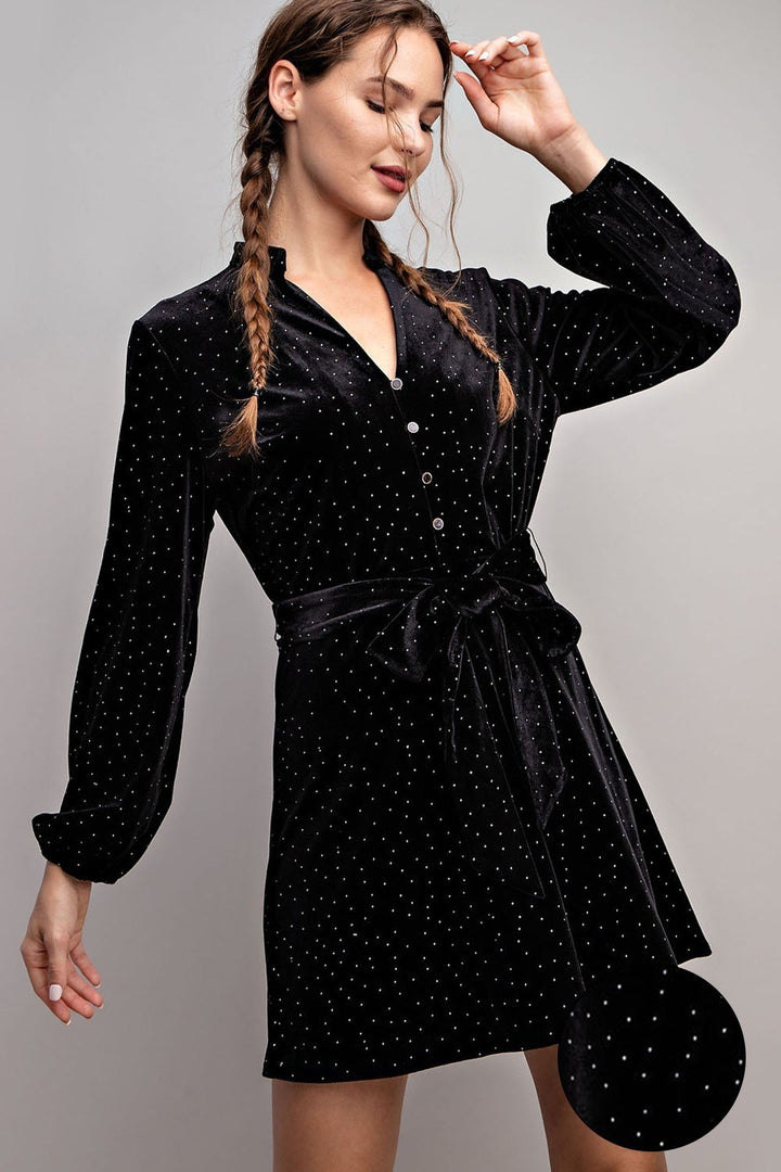 Rhinestone Tie Waist Romper Dress