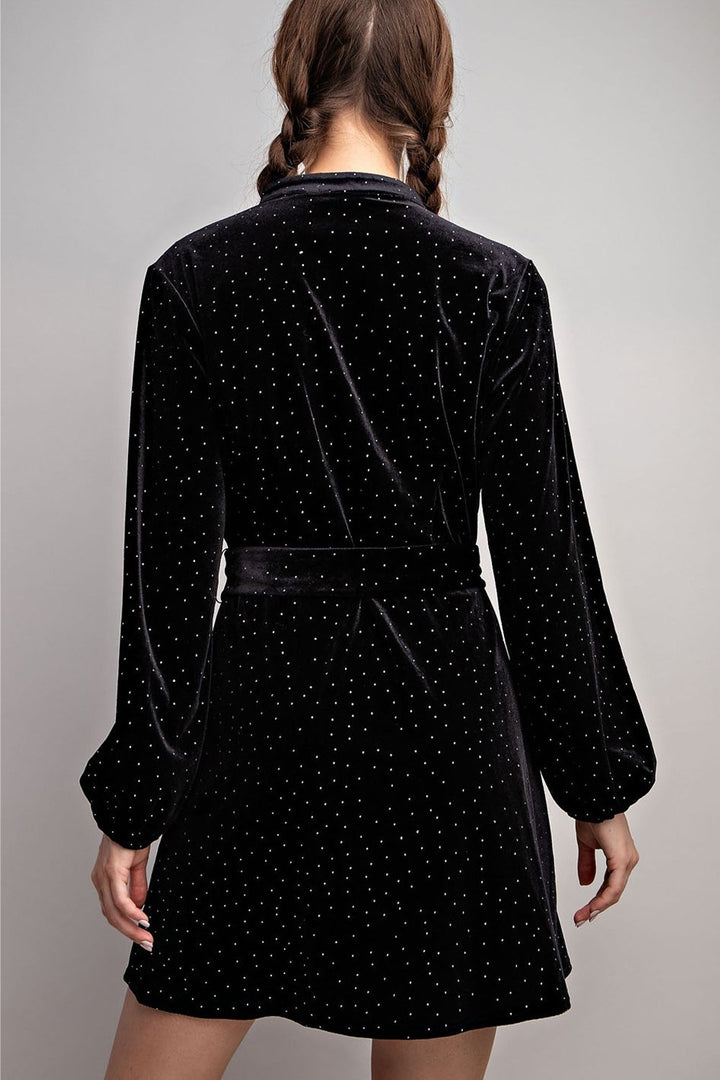 Rhinestone Tie Waist Romper Dress