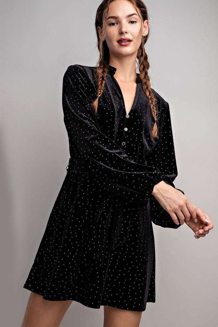 Rhinestone Tie Waist Romper Dress