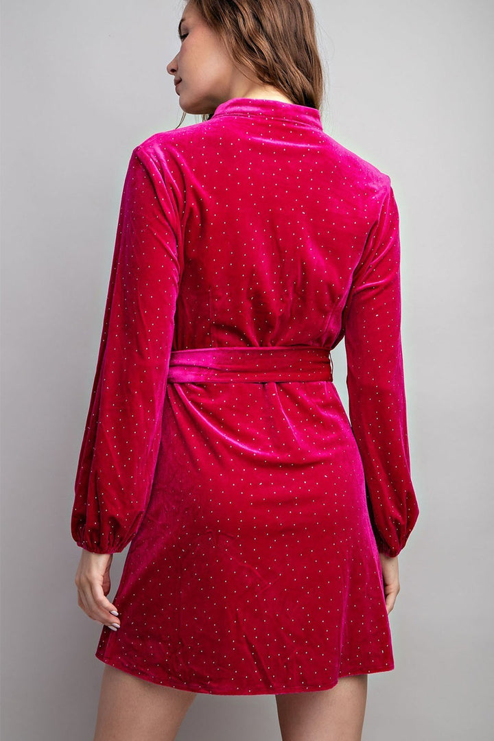 Rhinestone Tie Waist Romper Dress