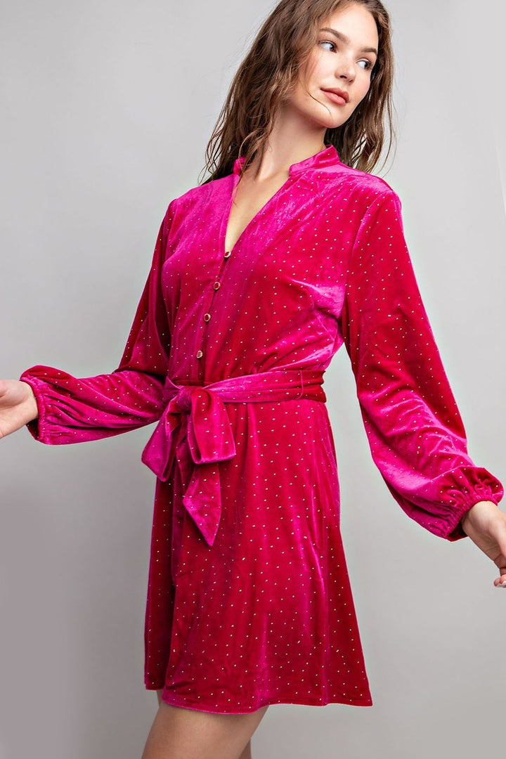 Rhinestone Tie Waist Romper Dress