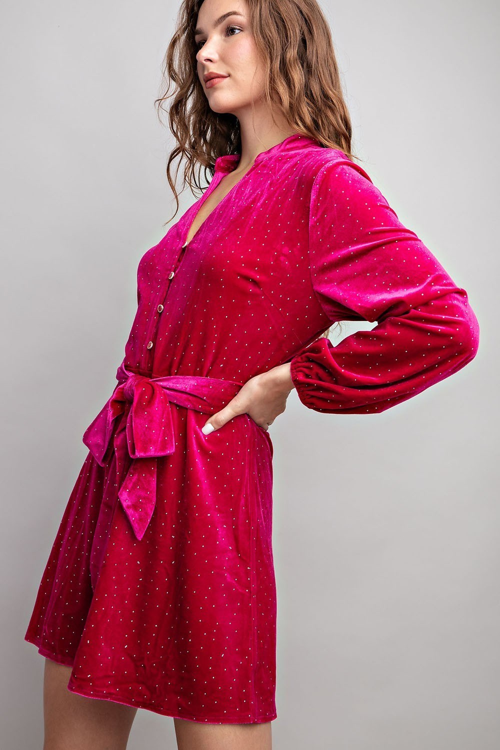 Rhinestone Tie Waist Romper Dress