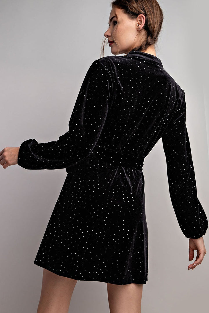 Rhinestone Tie Waist Romper Dress