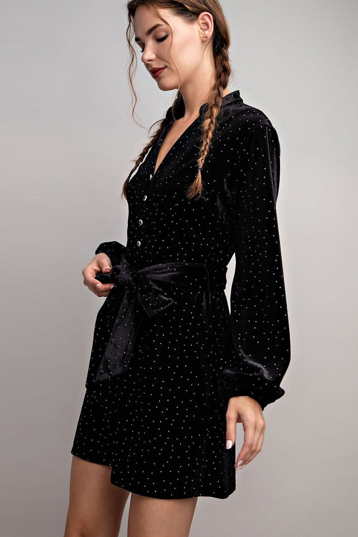 Rhinestone Tie Waist Romper Dress