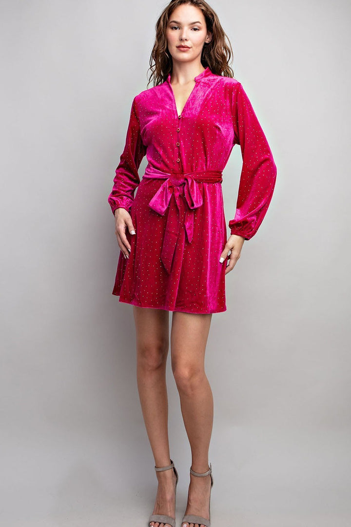 Rhinestone Tie Waist Romper Dress