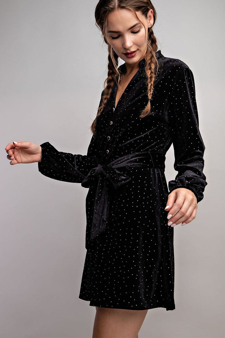 Rhinestone Tie Waist Romper Dress