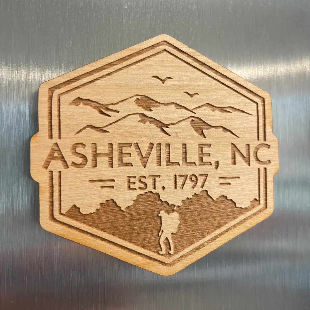Wooden Magnet - Asheville Hiker