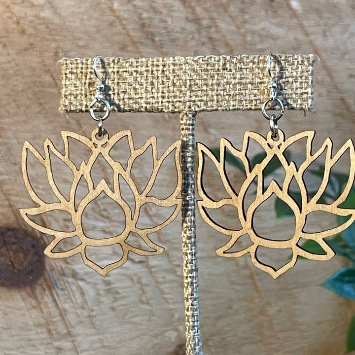 Green Tree Wooden Earring - Lotus Blossoms