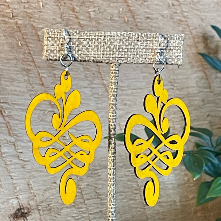 Calligraphy Flower - Laser Cut Wooden Earrings