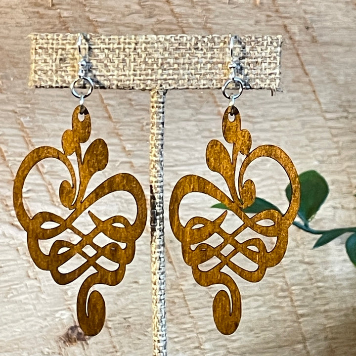 Calligraphy Flower - Laser Cut Wooden Earrings