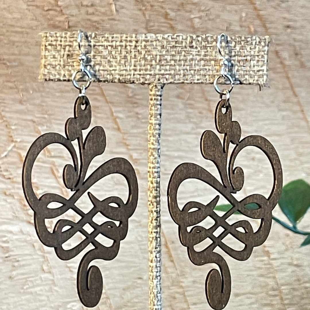 Calligraphy Flower - Laser Cut Wooden Earrings