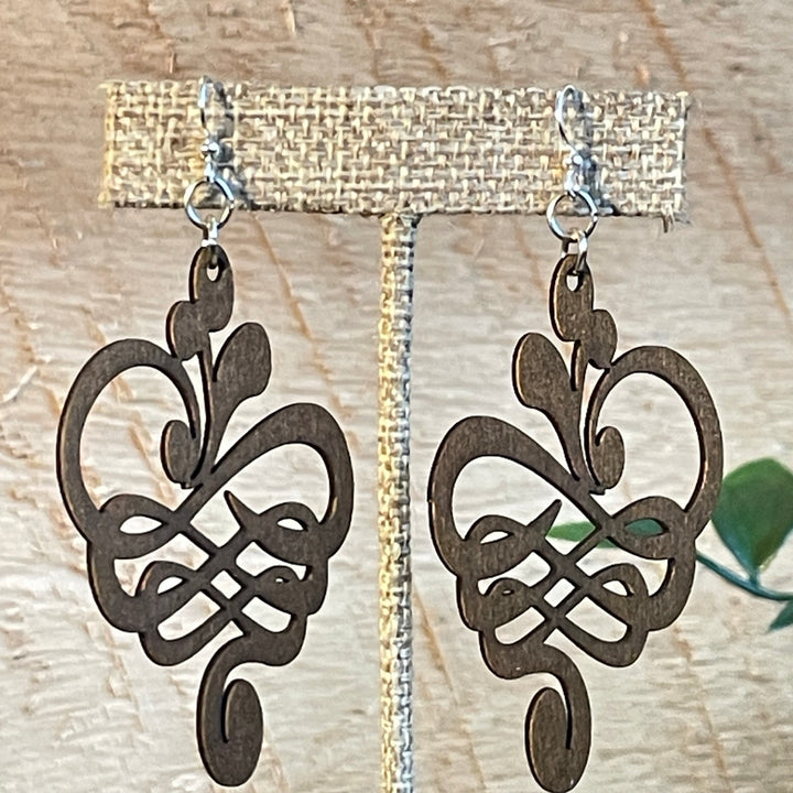 Calligraphy Flower - Laser Cut Wooden Earrings