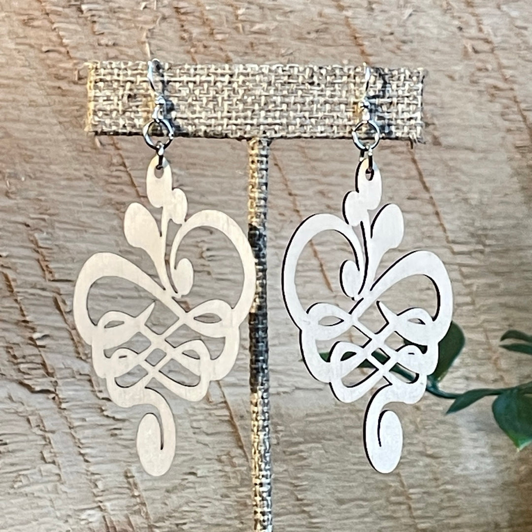 Calligraphy Flower - Laser Cut Wooden Earrings
