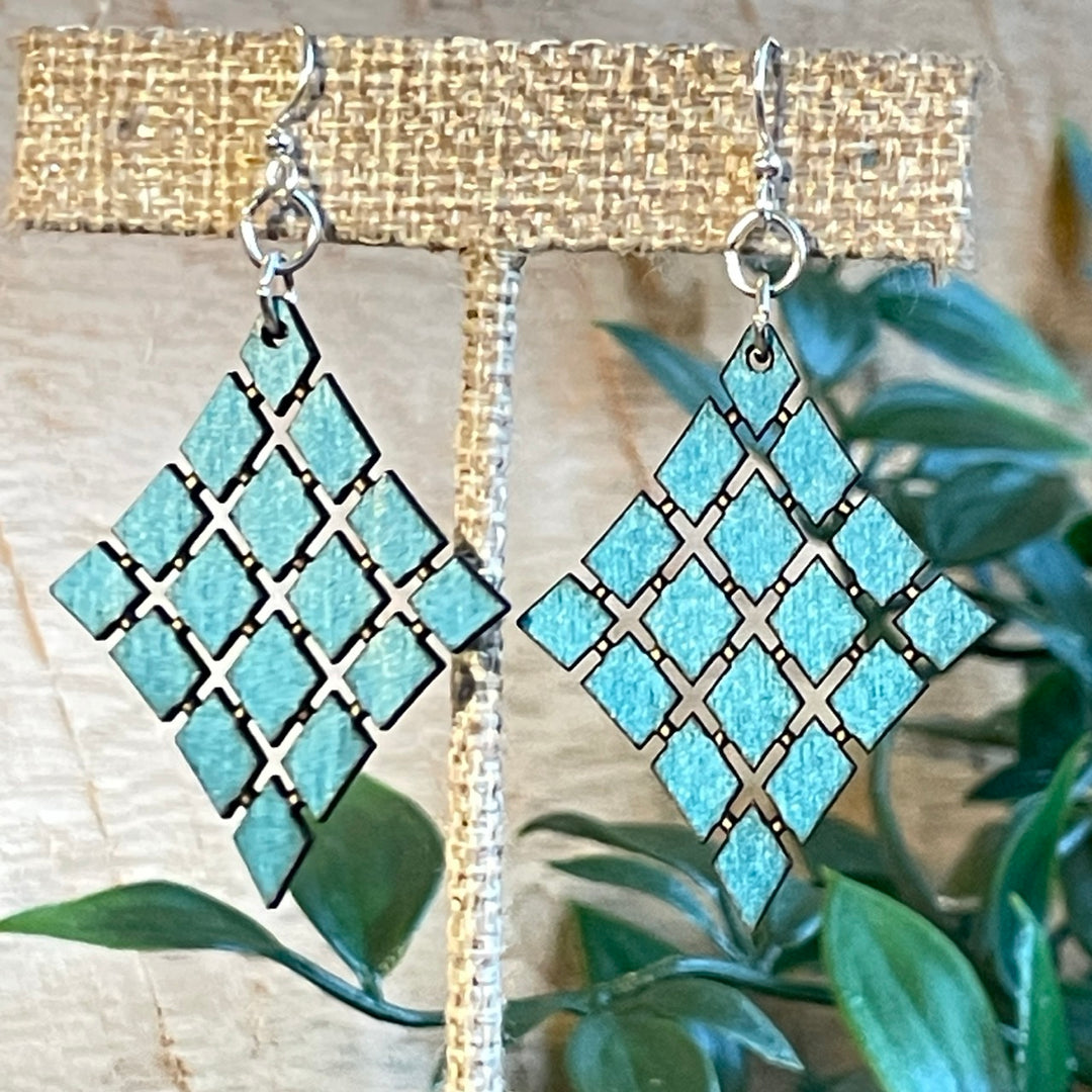 Floating Diamonds - Laser Cut Wooden Earring