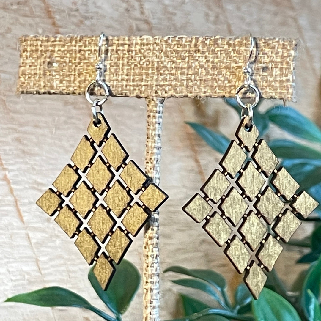 Floating Diamonds - Laser Cut Wooden Earring