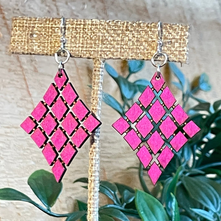 Floating Diamonds - Laser Cut Wooden Earring