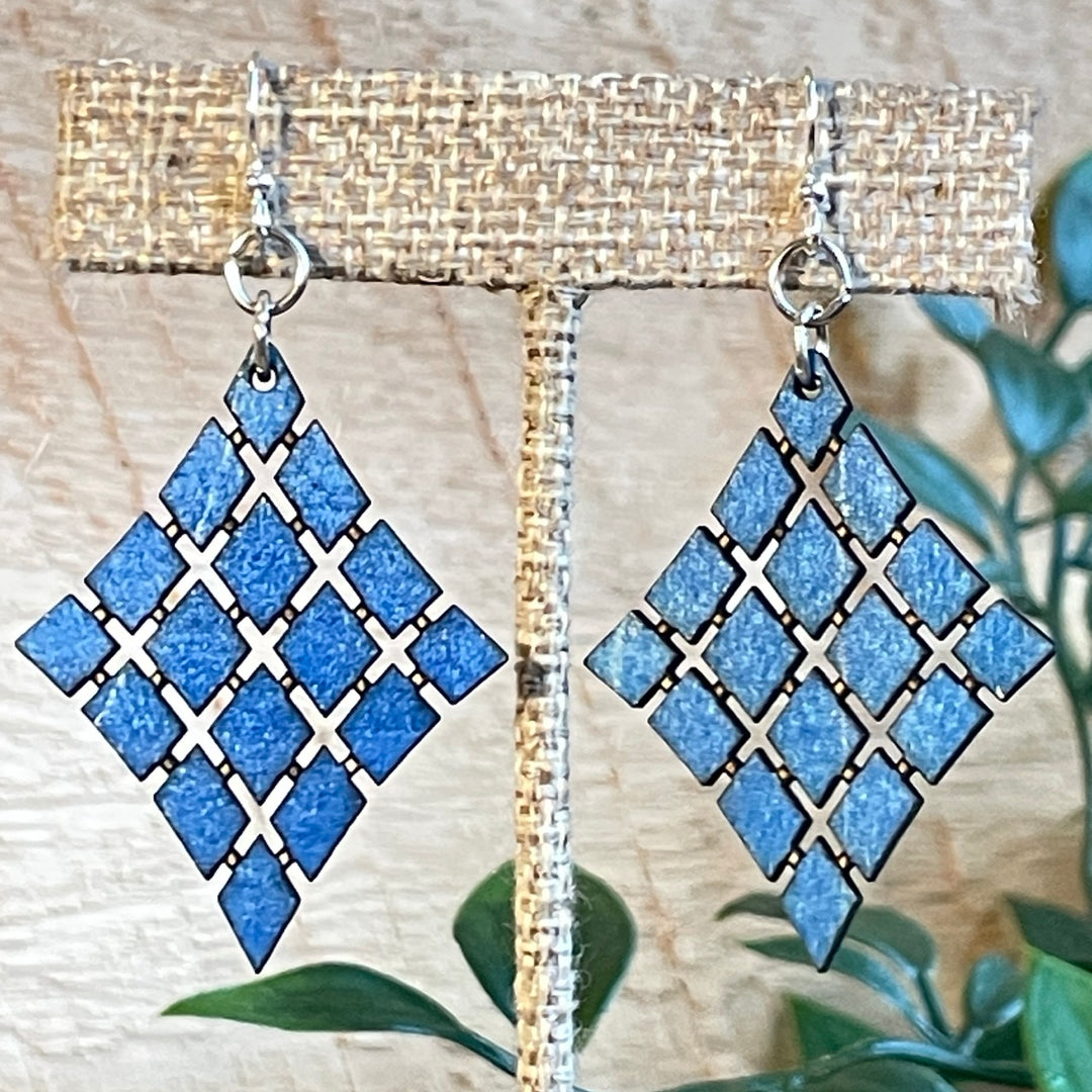 Floating Diamonds - Laser Cut Wooden Earring
