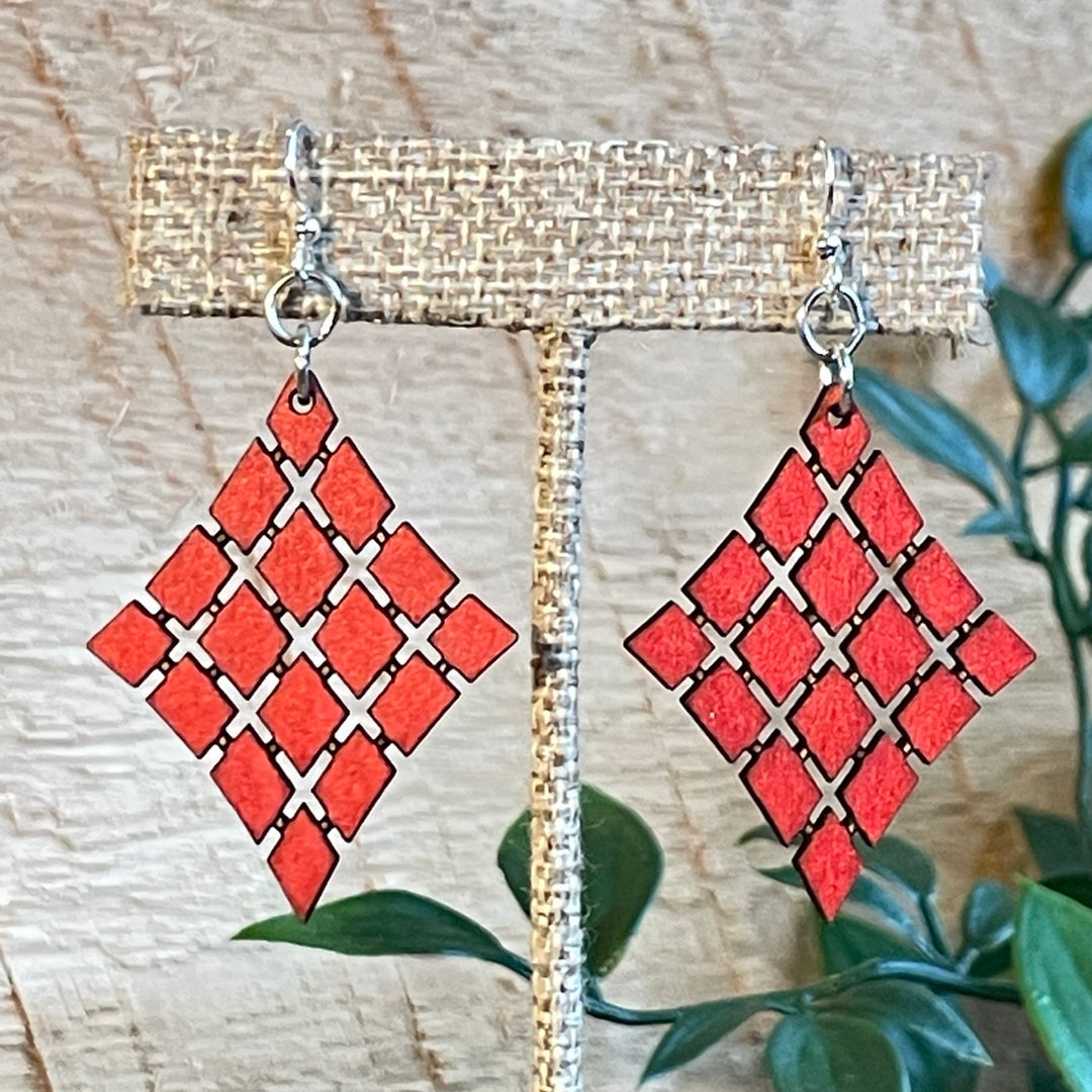 Floating Diamonds - Laser Cut Wooden Earring