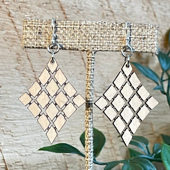 Floating Diamonds - Laser Cut Wooden Earring