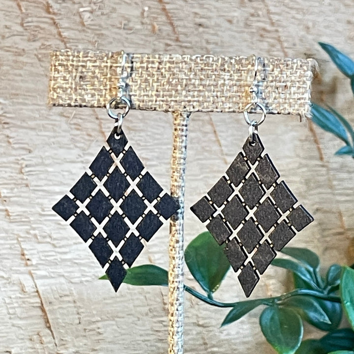 Floating Diamonds - Laser Cut Wooden Earring