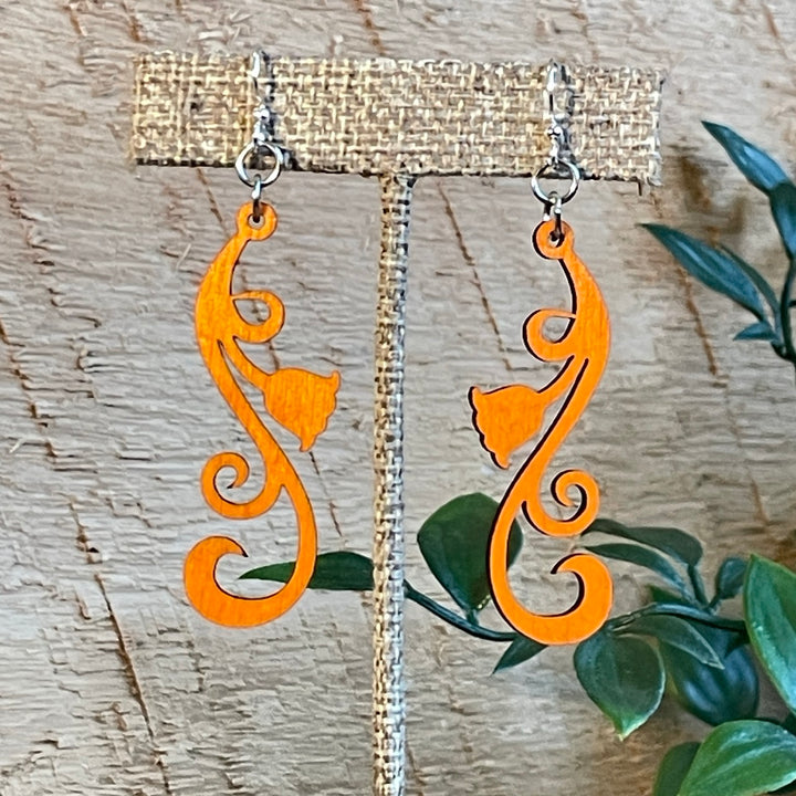 Tulip Scroll  - Laser Cut Wooden Earring