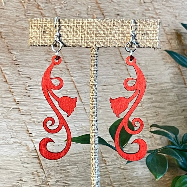 Tulip Scroll  - Laser Cut Wooden Earring