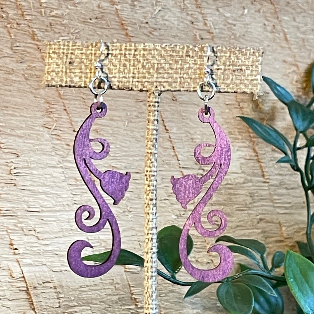 Tulip Scroll  - Laser Cut Wooden Earring