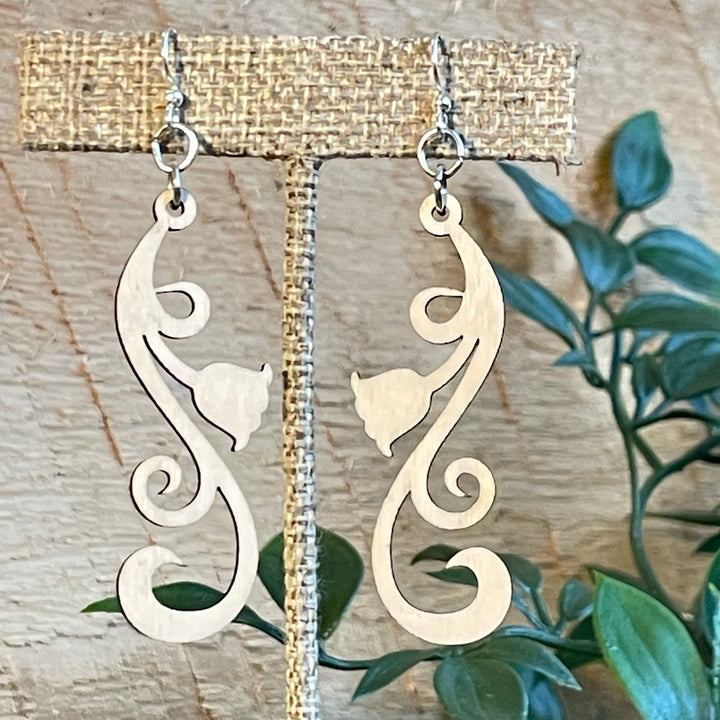 Tulip Scroll  - Laser Cut Wooden Earring