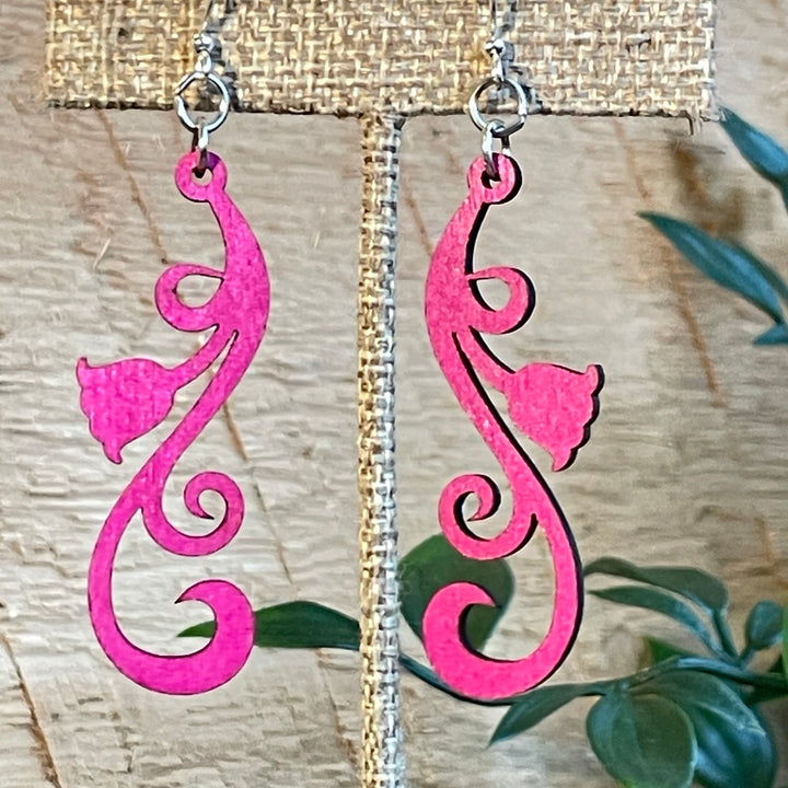 Tulip Scroll  - Laser Cut Wooden Earring