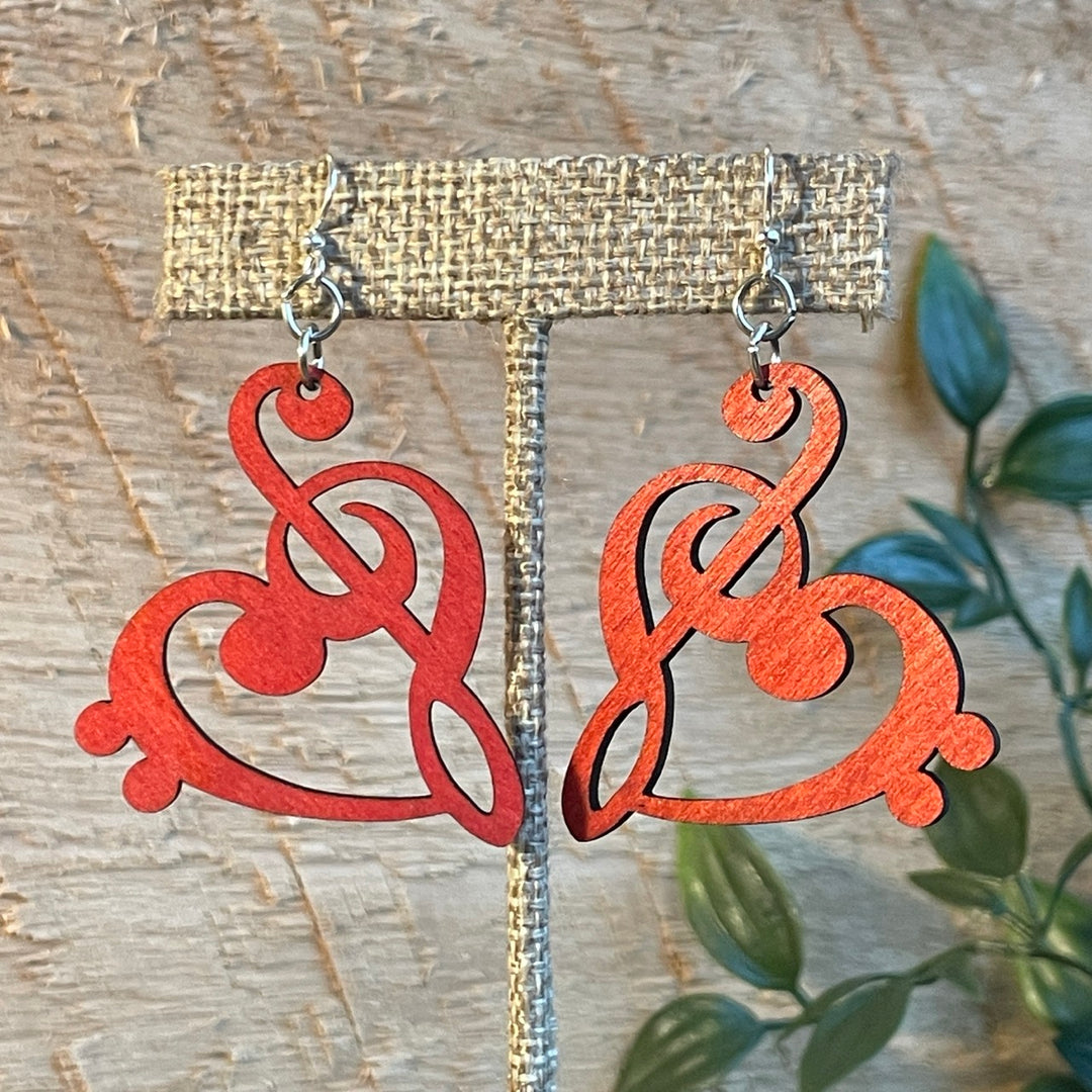 Treble Clef Heart - Laser Cut Wooden Earring