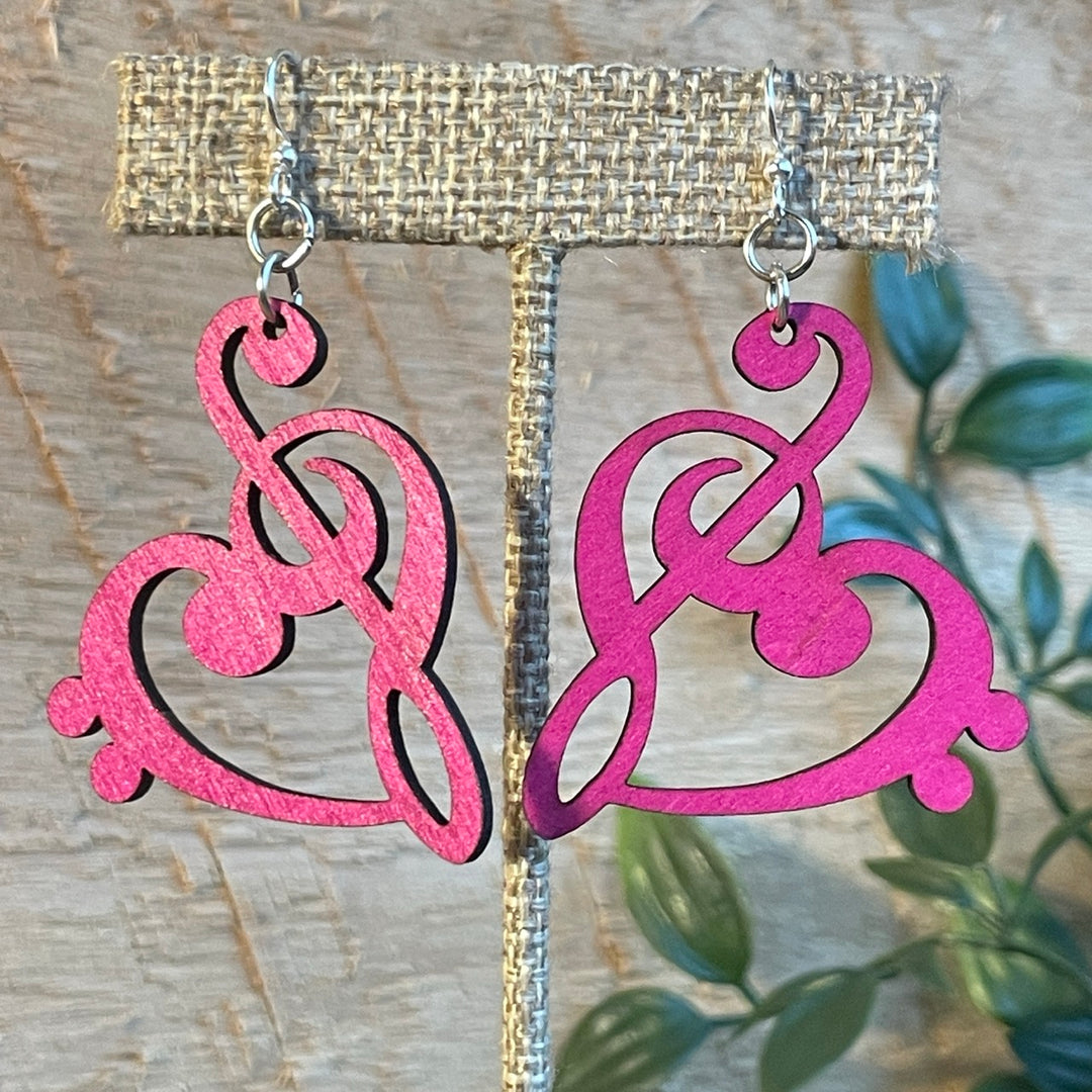 Treble Clef Heart - Laser Cut Wooden Earring