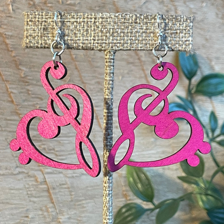 Treble Clef Heart - Laser Cut Wooden Earring