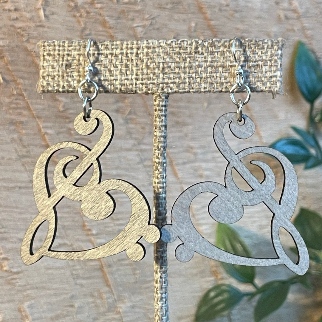 Treble Clef Heart - Laser Cut Wooden Earring