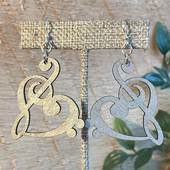 Treble Clef Heart - Laser Cut Wooden Earring