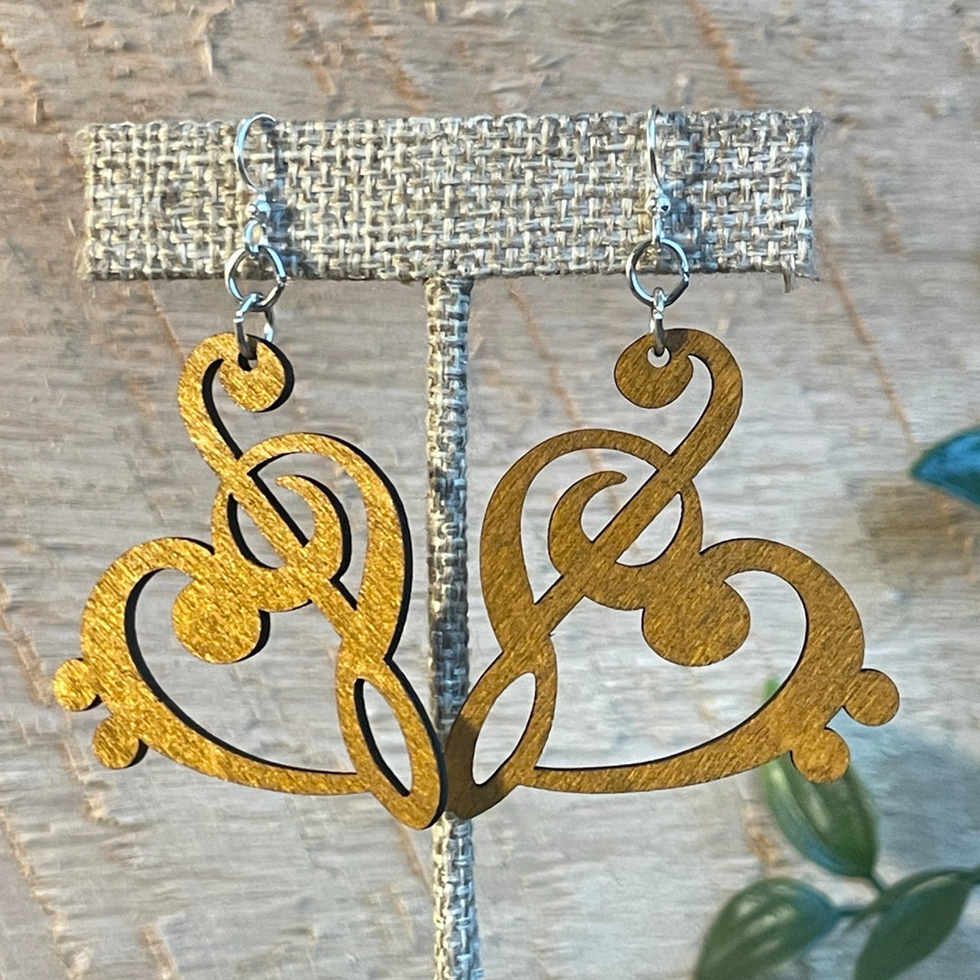 Treble Clef Heart - Laser Cut Wooden Earring