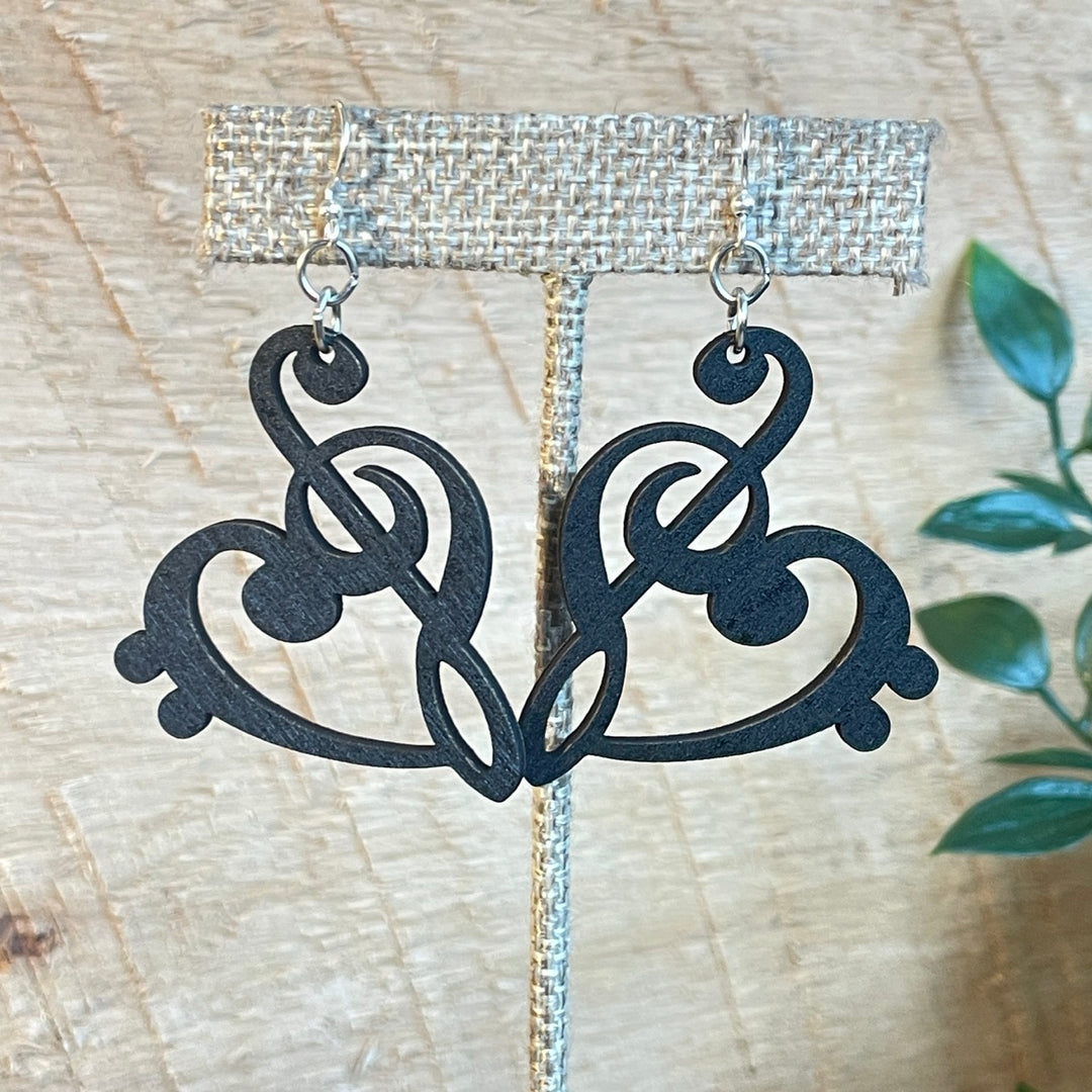 Treble Clef Heart - Laser Cut Wooden Earring
