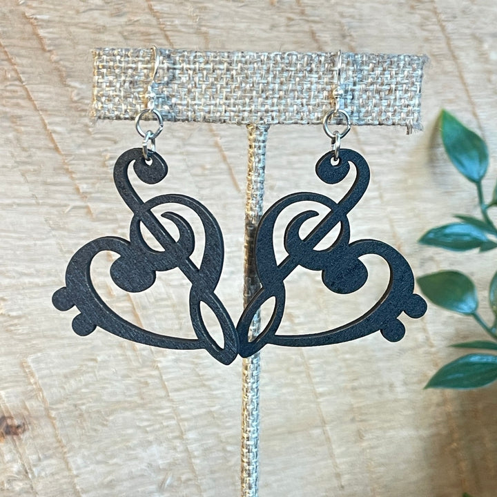 Treble Clef Heart - Laser Cut Wooden Earring