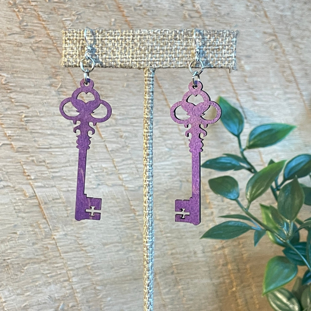 Skeleton Key - Laser Cut Wooden Earring