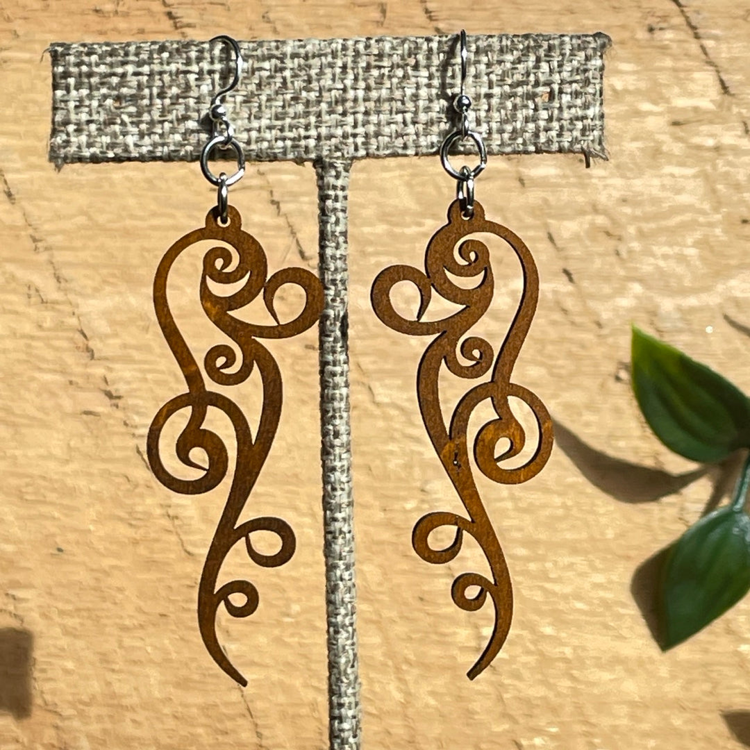 Curly Vine - Laser Cut Wooden Earring