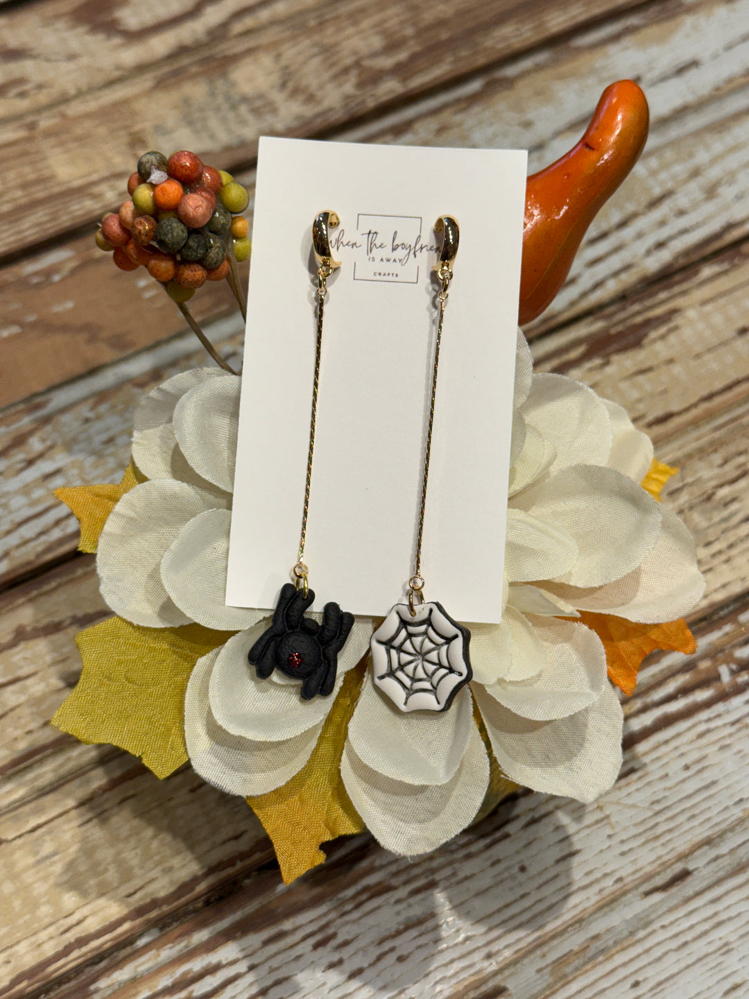 Handcrafted Spider + Web Dangles
