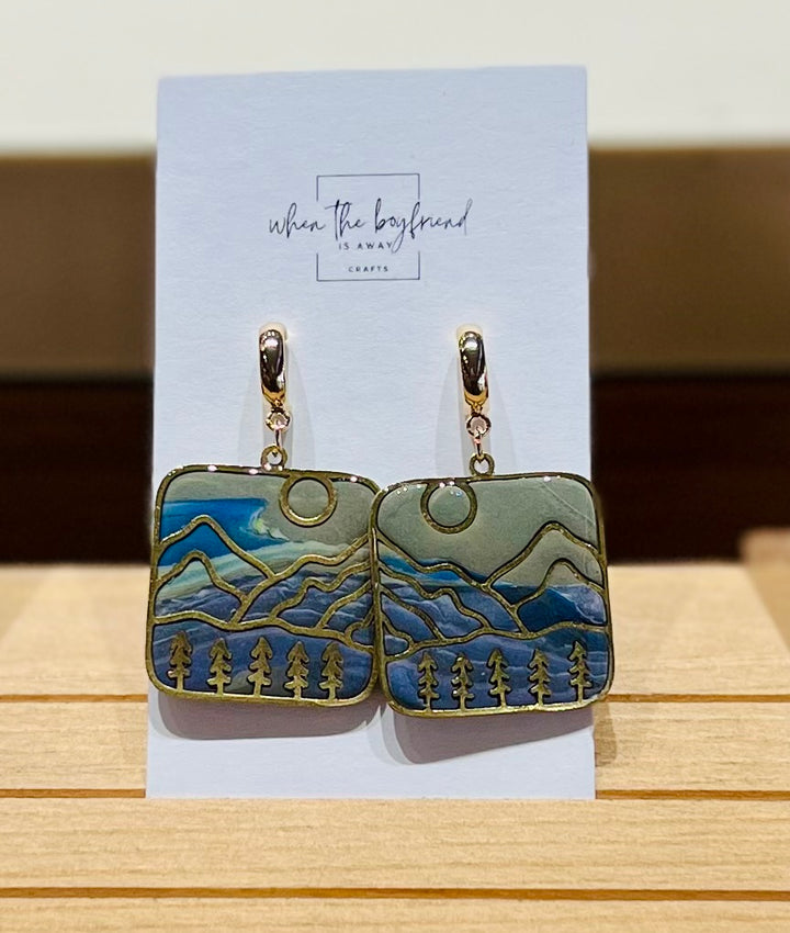 Square Mountainscape Earrings